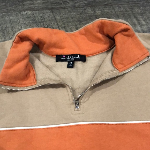 MIXED THREADS BROWN/ORANGE SWEATER WITH FRONT 1/2 ZIPPER XL - Picture 3 of 6